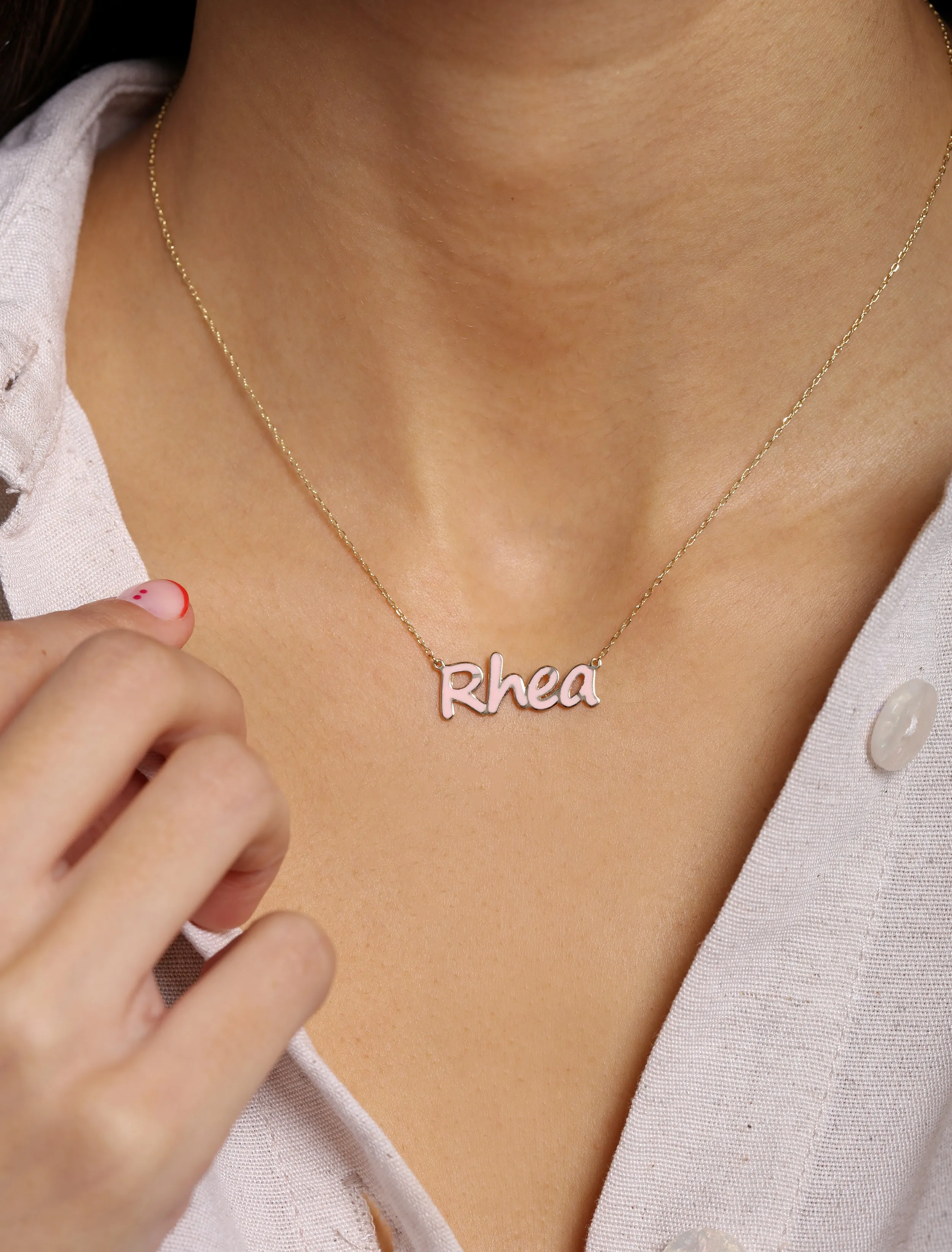 Personalized 18k Gold Enamel Name Necklace | Custom Jewelry | Name Pendant