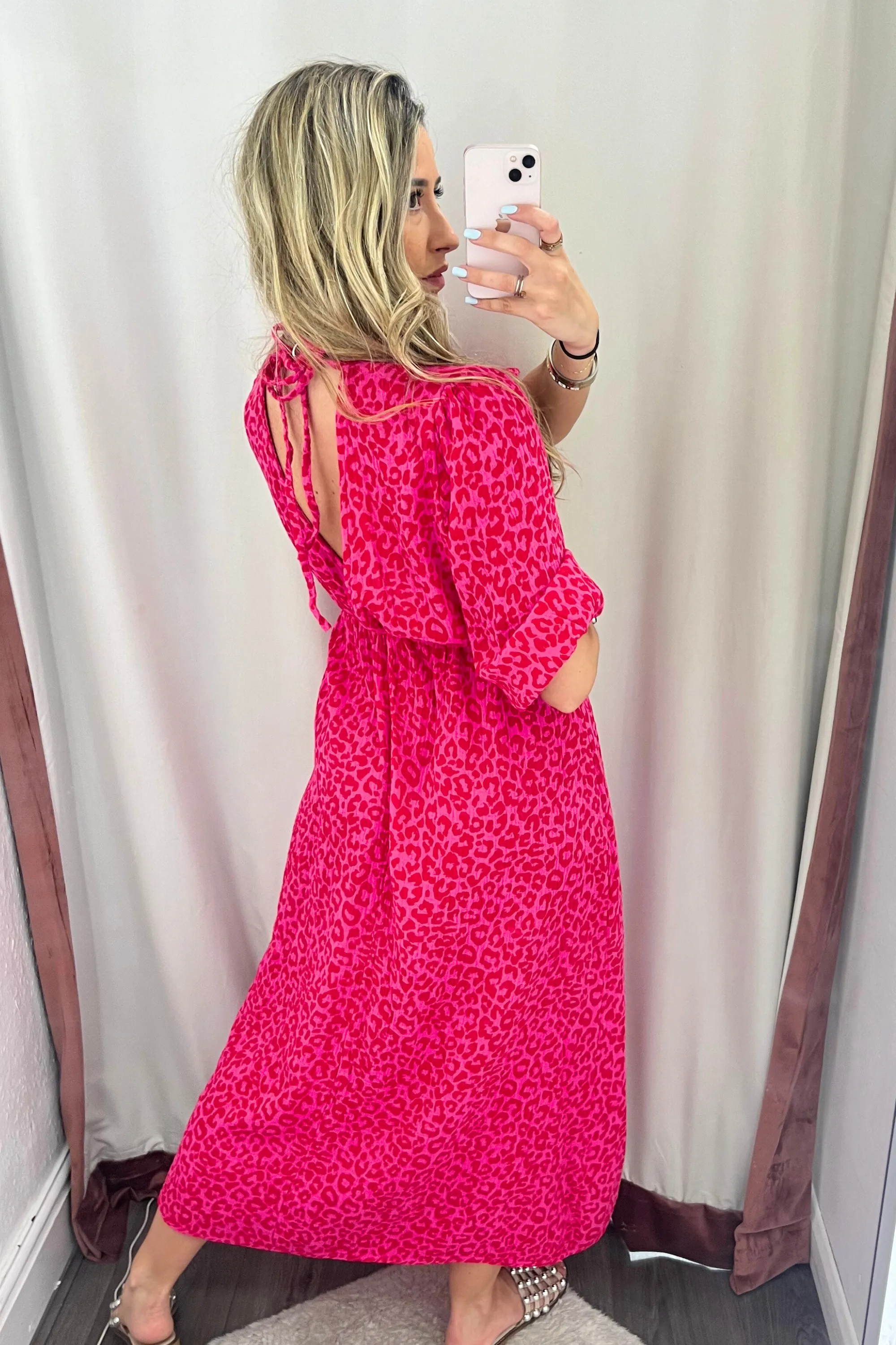 Pink & red leopard maxi cheesecloth dress