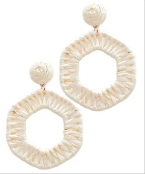 Raffia Wrapped Hexagon Earrings - Ivory