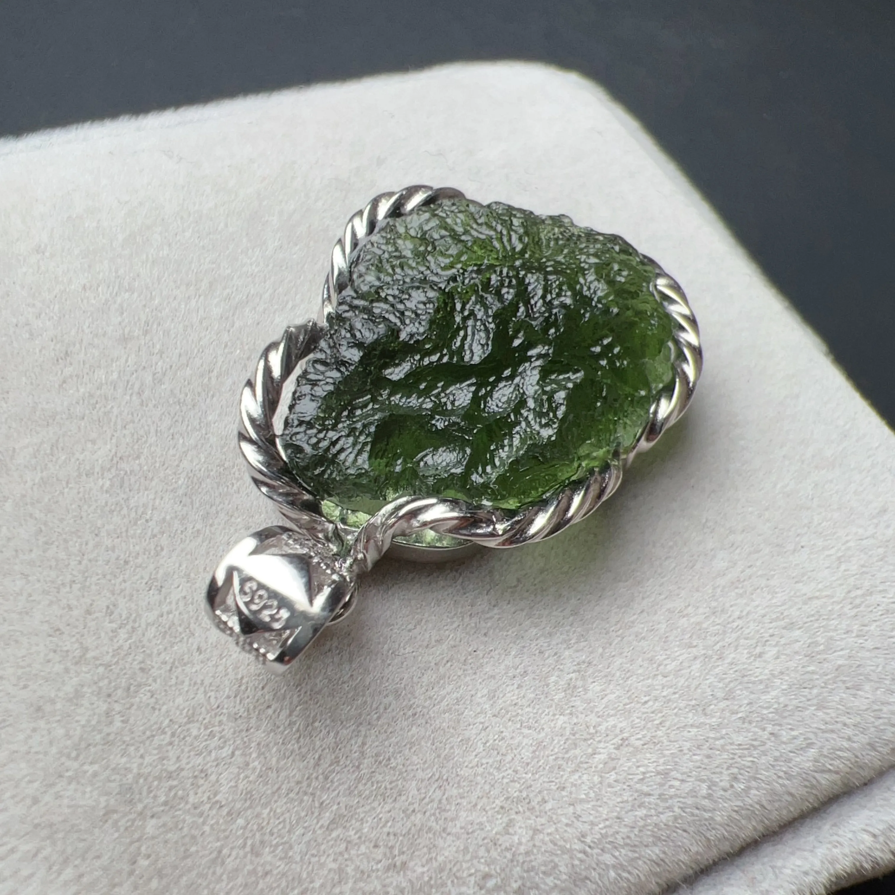 Rare Best Green Color 8.3G Moldavite Raw Stone Pendant Necklace | High-frequency Heart Chakra Healing Stone