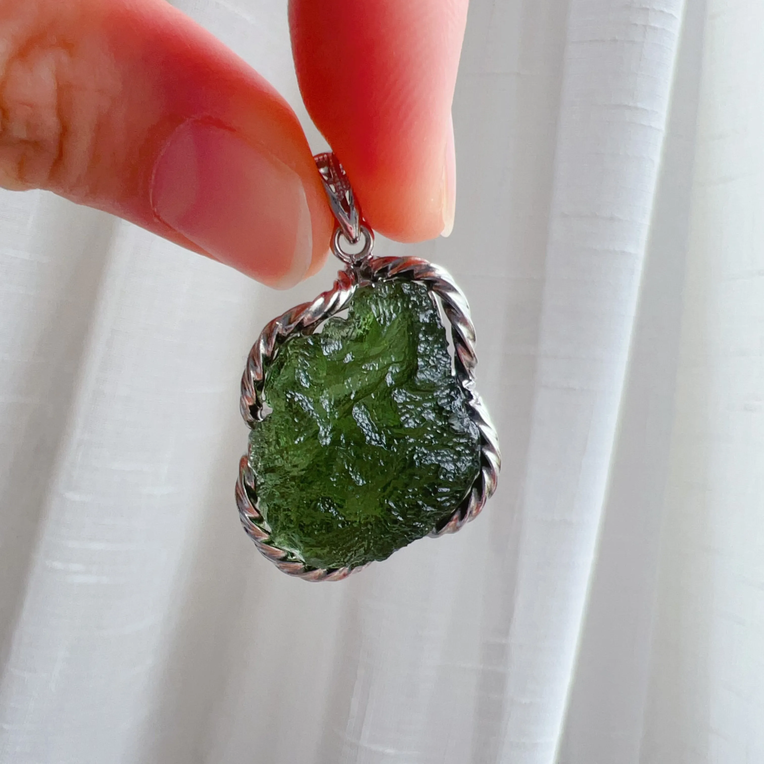 Rare Best Green Color 8.3G Moldavite Raw Stone Pendant Necklace | High-frequency Heart Chakra Healing Stone