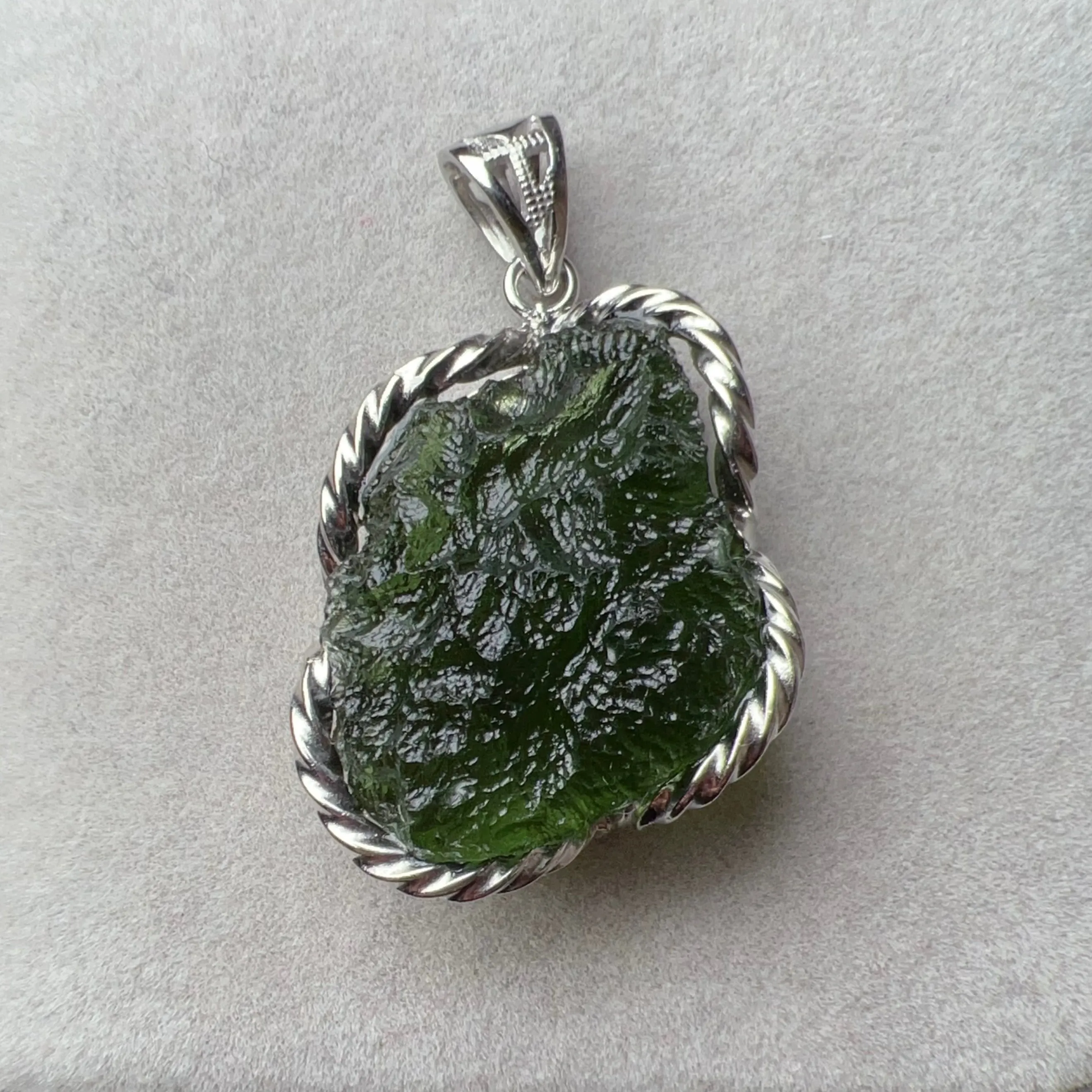 Rare Best Green Color 8.3G Moldavite Raw Stone Pendant Necklace | High-frequency Heart Chakra Healing Stone