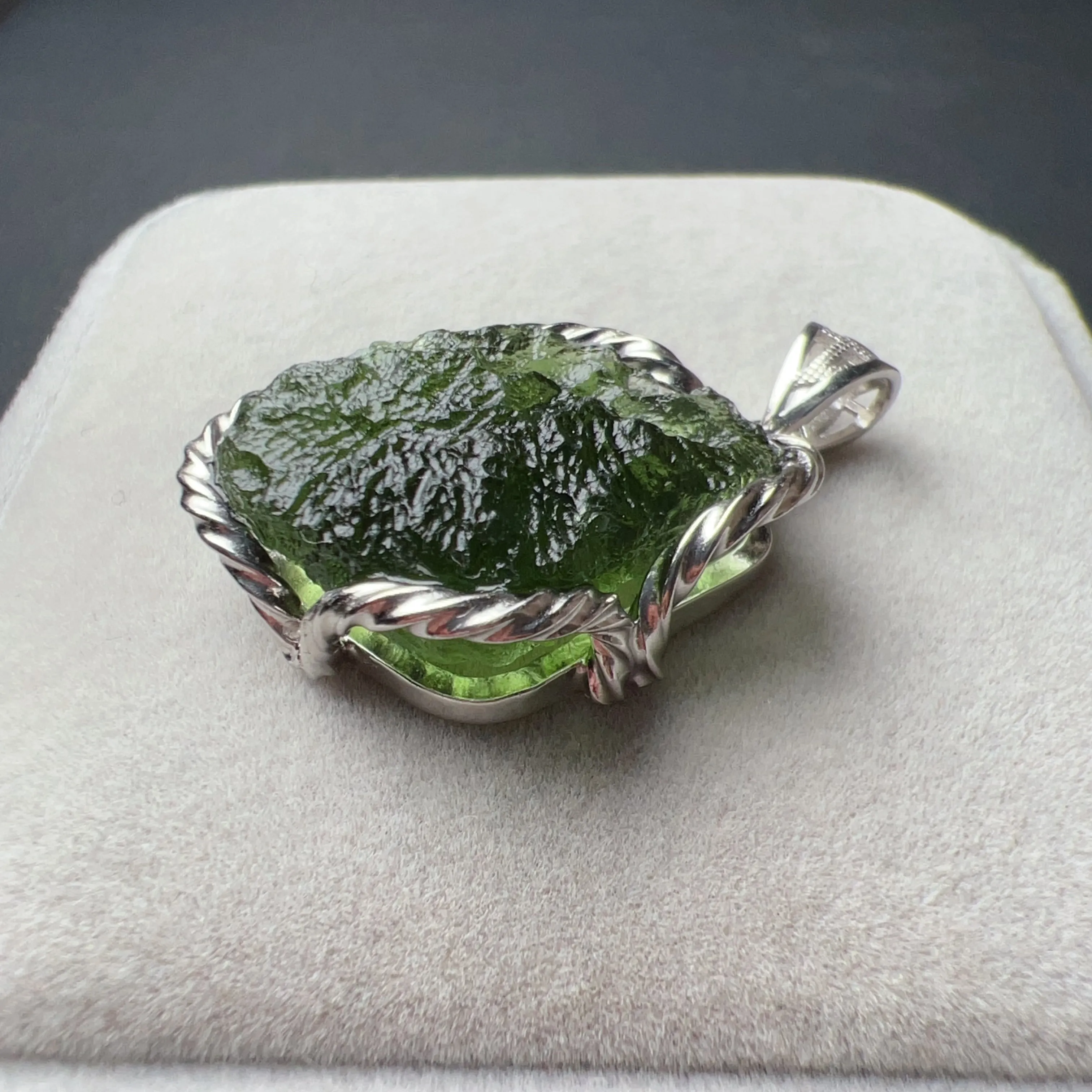 Rare Best Green Color 8.3G Moldavite Raw Stone Pendant Necklace | High-frequency Heart Chakra Healing Stone