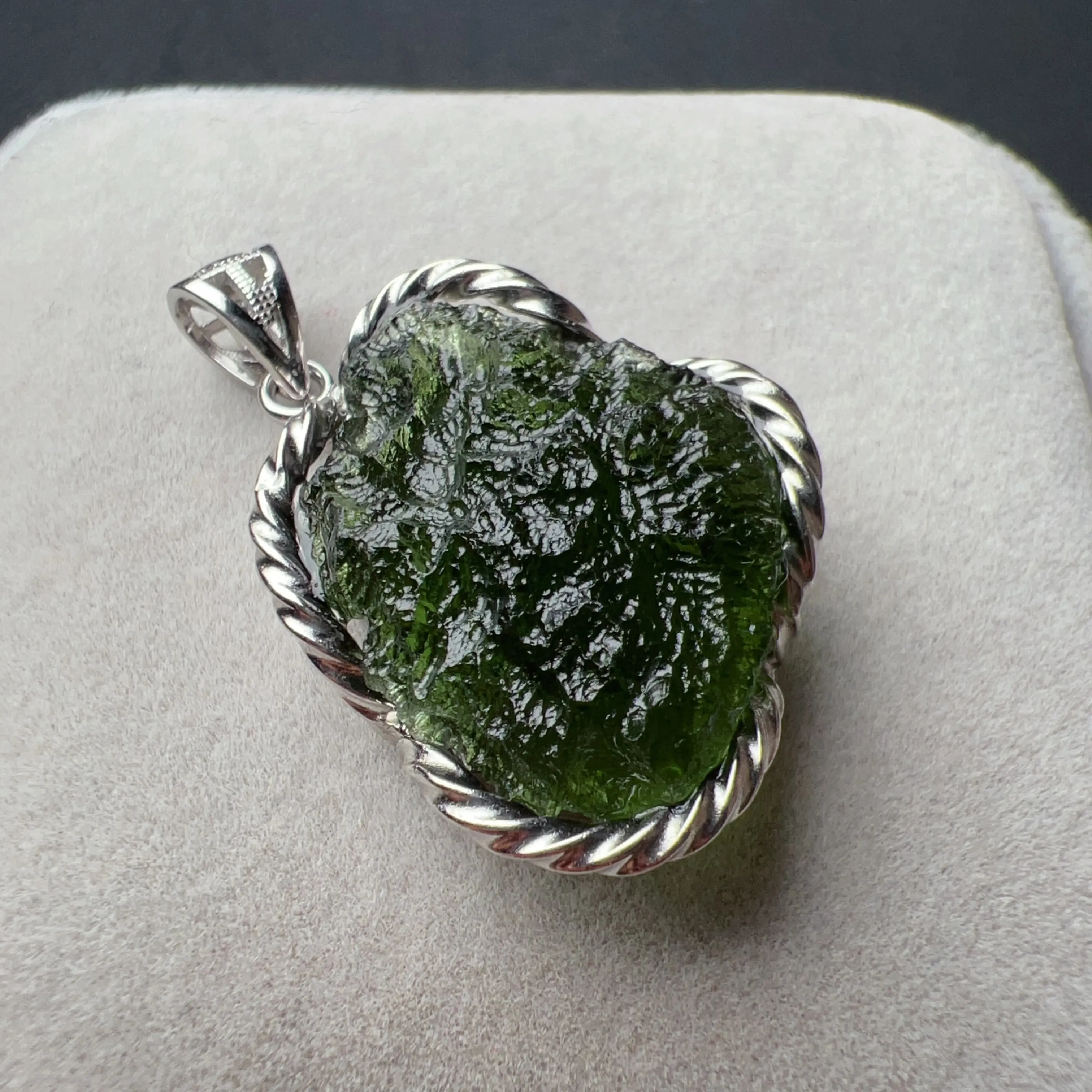 Rare Best Green Color 8.3G Moldavite Raw Stone Pendant Necklace | High-frequency Heart Chakra Healing Stone