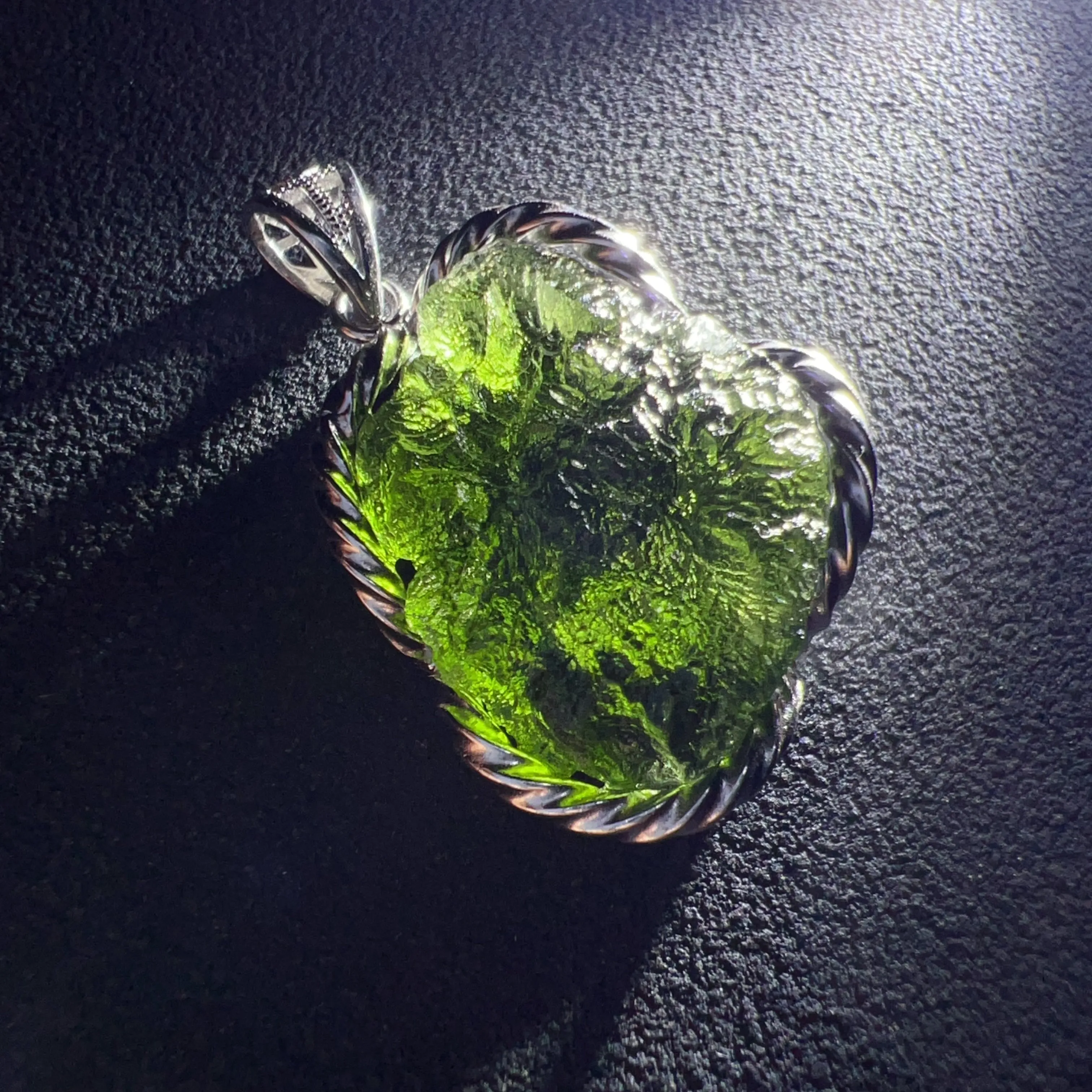 Rare Best Green Color 8.3G Moldavite Raw Stone Pendant Necklace | High-frequency Heart Chakra Healing Stone