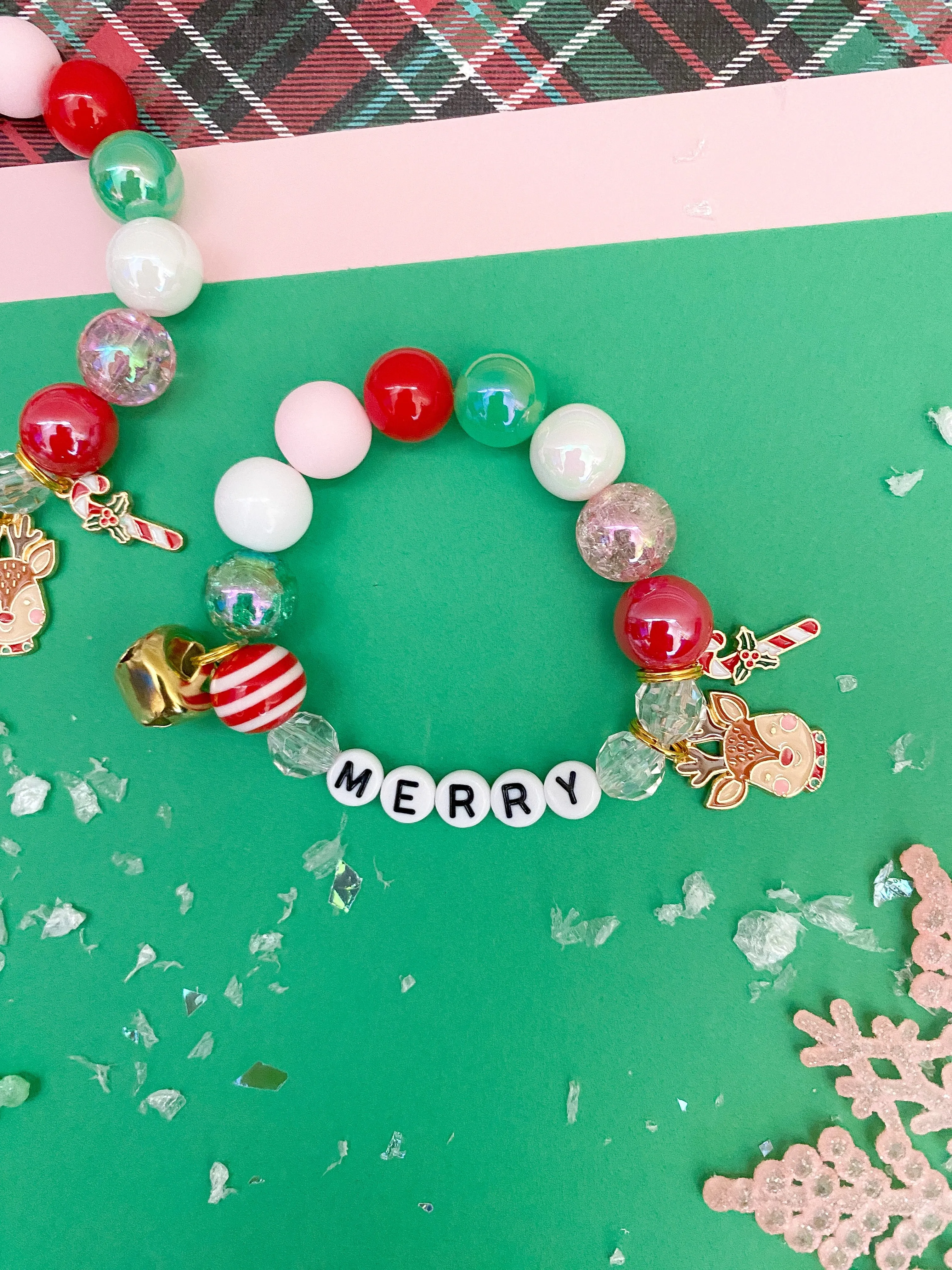 Reindeer and Candy Cane Charm Bracelet - Customizable