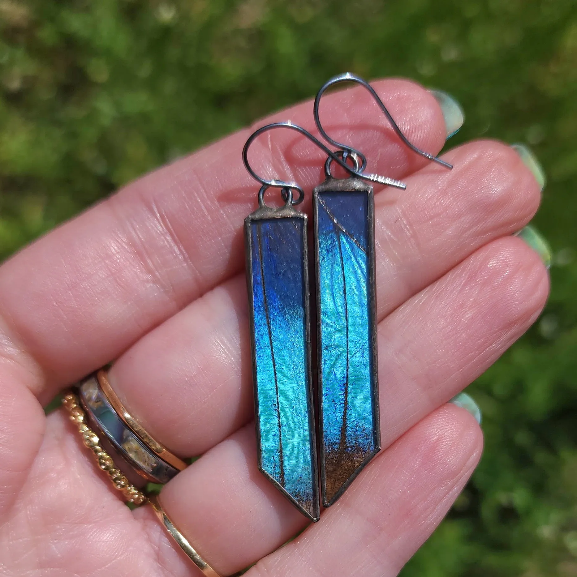 RESERVED Blue Morpho Bevel Earrings - Wholesale Jewelry