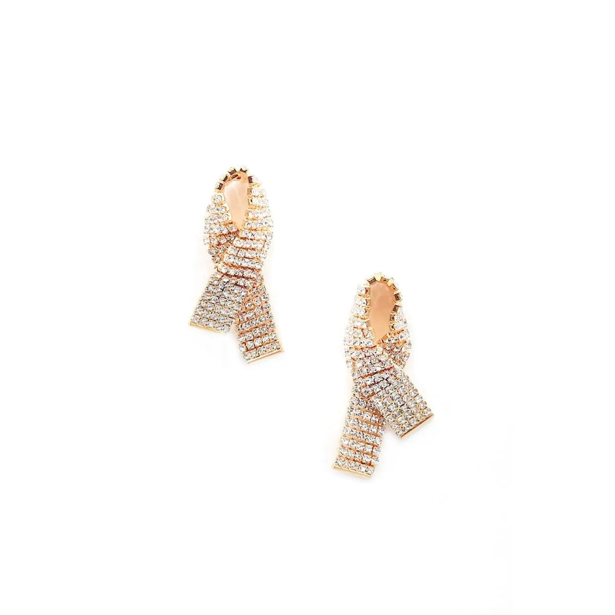 Rhinestone Awarness Bow Earring