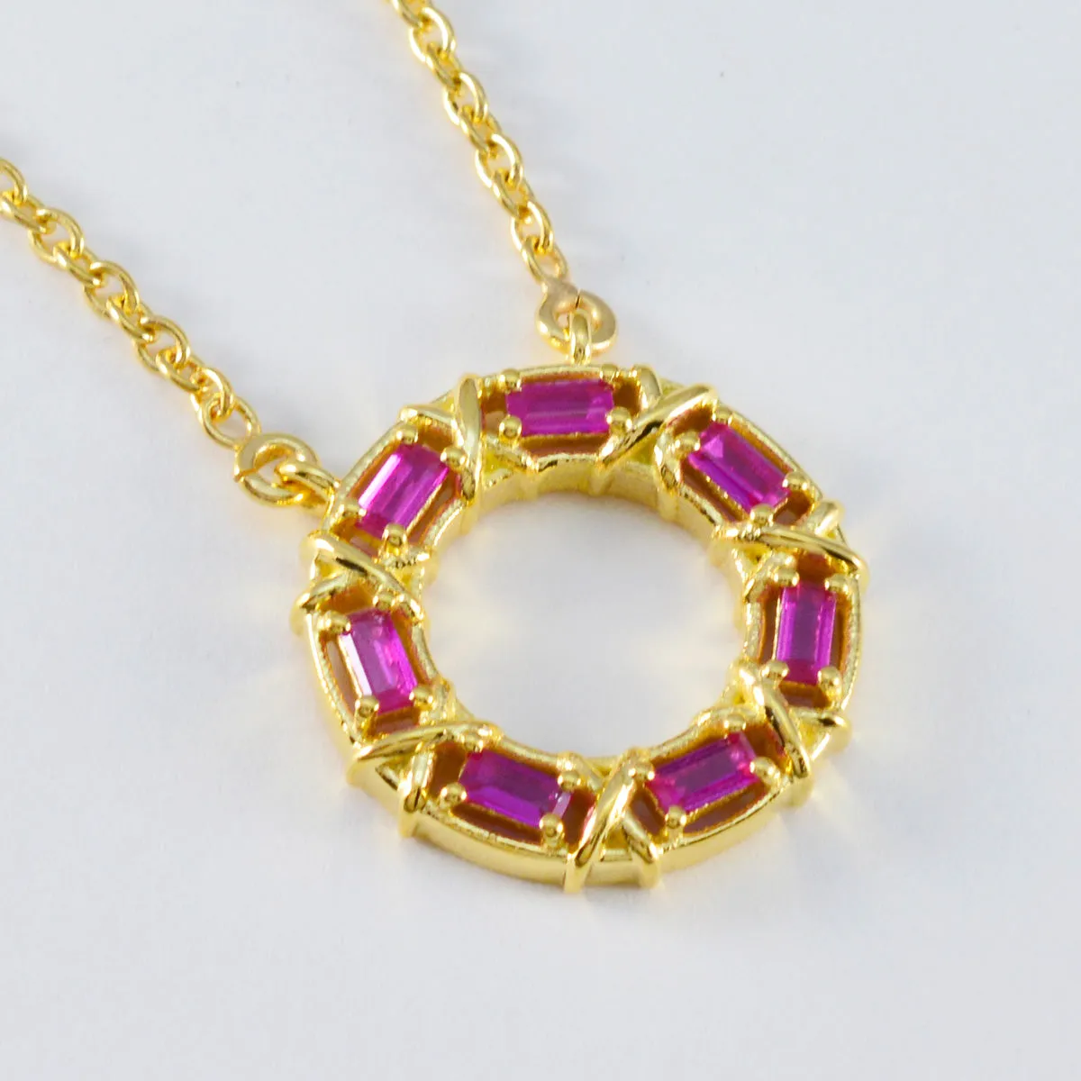 Riyo Attractive Gems Baguette Faceted Red Ruby Cz Solid Silver Pendant Gift For Easter Sunday