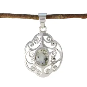 Riyo Beaut Gems Oval Checker Green Green Amethyst Solid Silver Pendant Gift For Easter Sunday