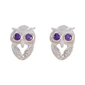 Riyo Beauteous Sterling Silver Earring For Damsel Amethyst Earring Bezel Setting Purple Earring Stud Earring