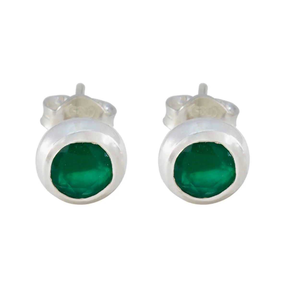 Riyo Beddable Sterling Silver Earring For Wife Green Onyx Earring Bezel Setting Green Earring Stud Earring