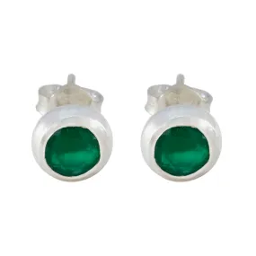 Riyo Beddable Sterling Silver Earring For Wife Green Onyx Earring Bezel Setting Green Earring Stud Earring