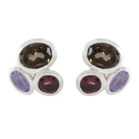 Riyo Bewitching 925 Sterling Silver Earring For Femme Multi Earring Bezel Setting Multi Earring Stud Earring