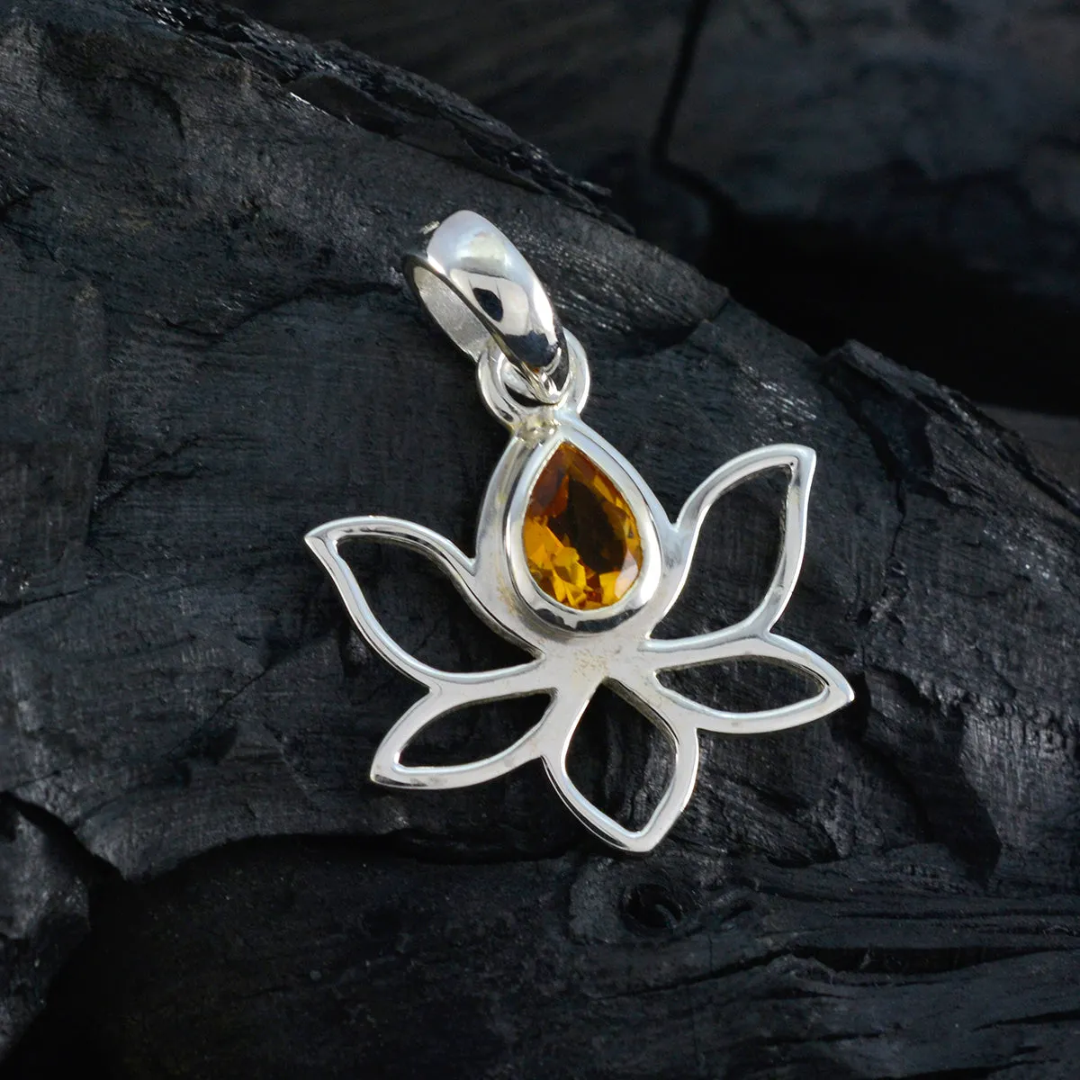 Riyo Bewitching Gems Pear Faceted Yellow Citrine Silver Pendant Gift For Wife