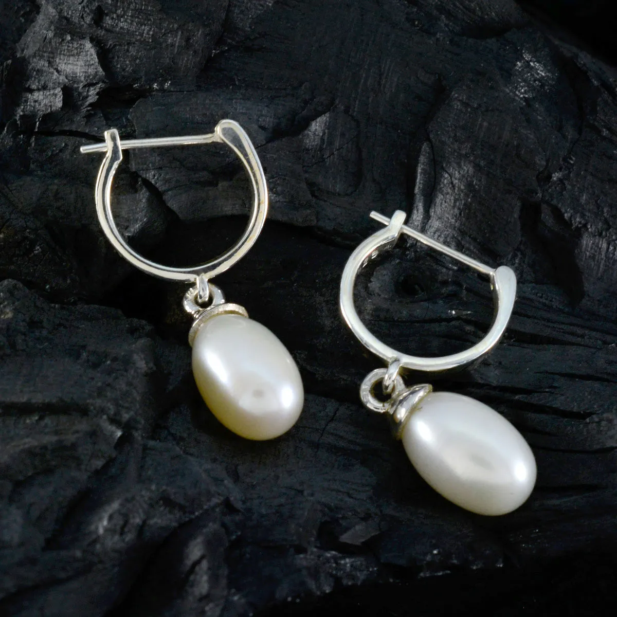 Riyo Bonny 925 Sterling Silver Earring For Female Pearl Earring Bezel Setting White Earring Dangle Earring