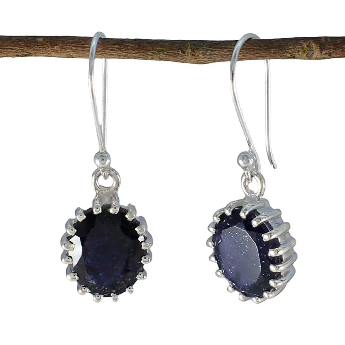 Riyo Bonny Sterling Silver Earring For Wife Iolite Earring Bezel Setting Blue Earring Dangle Earring