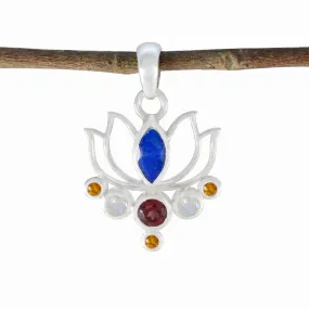 Riyo Decorative Gemstone Multi Faceted Multi Color Multi Stone Sterling Silver Pendant Gift For Friend