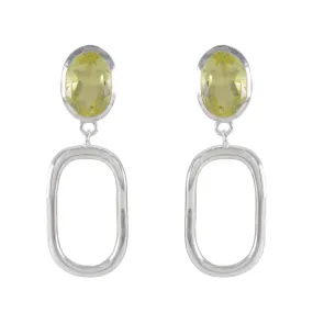 Riyo Delightful 925 Sterling Silver Earring For Women Lemon Quartz Earring Bezel Setting Yellow Earring Stud Earring