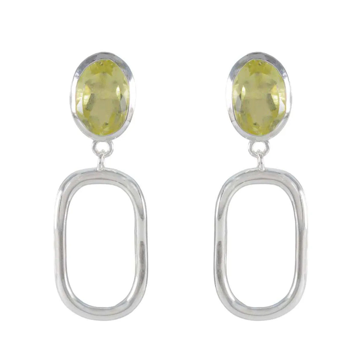 Riyo Delightful 925 Sterling Silver Earring For Women Lemon Quartz Earring Bezel Setting Yellow Earring Stud Earring