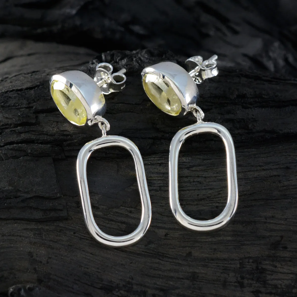 Riyo Delightful 925 Sterling Silver Earring For Women Lemon Quartz Earring Bezel Setting Yellow Earring Stud Earring