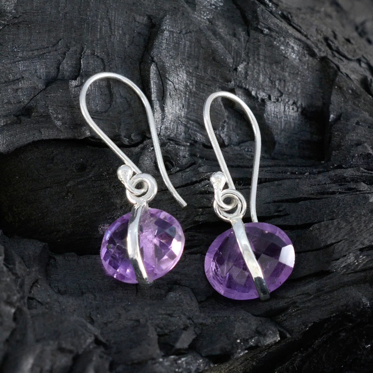 Riyo Drop-Dead Gorgeous 925 Sterling Silver Earring For Femme Amethyst Earring Bezel Setting Purple Earring Dangle Earring