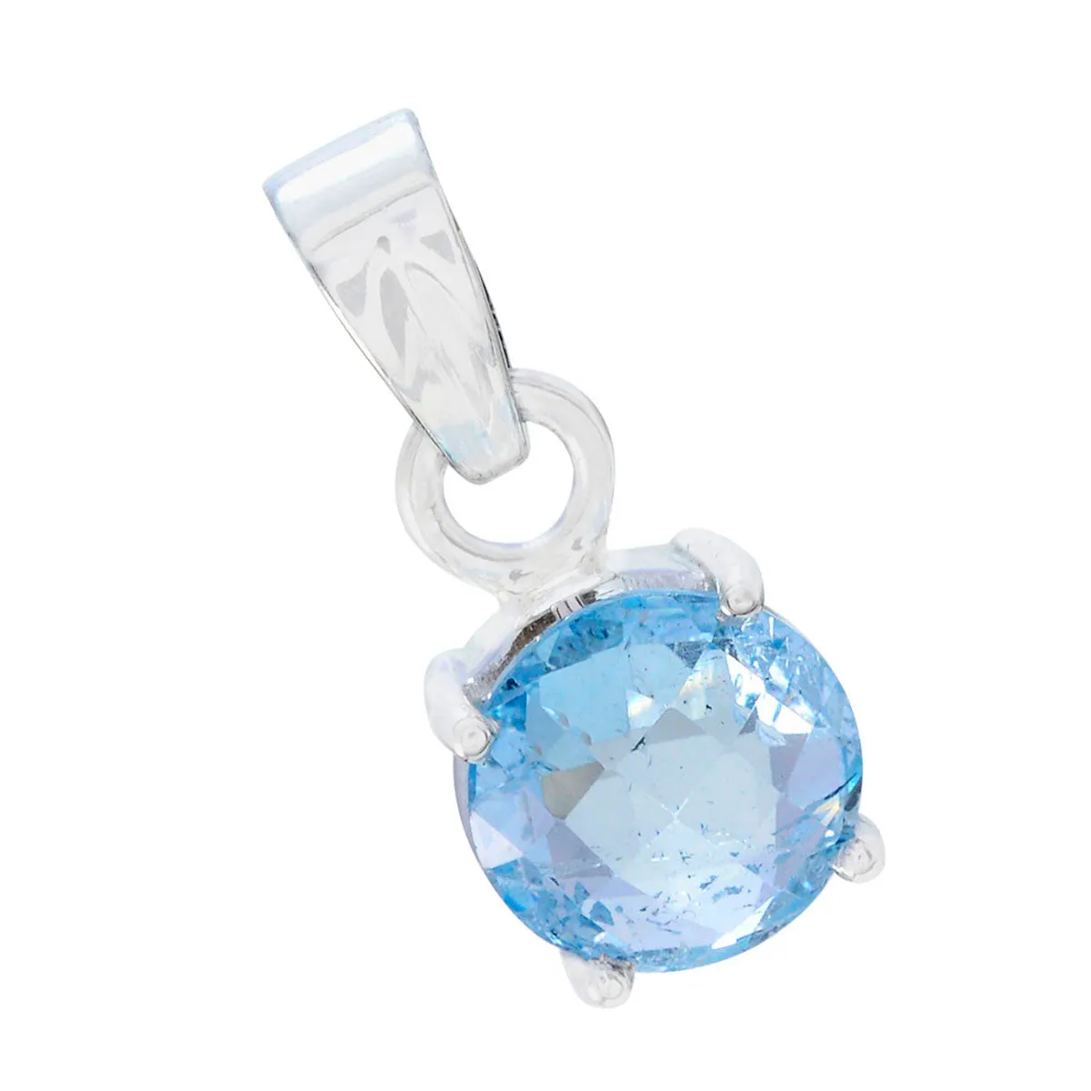 Riyo Drop Gems Round Faceted Blue Blue Topaz Solid Silver Pendant Gift For Anniversary