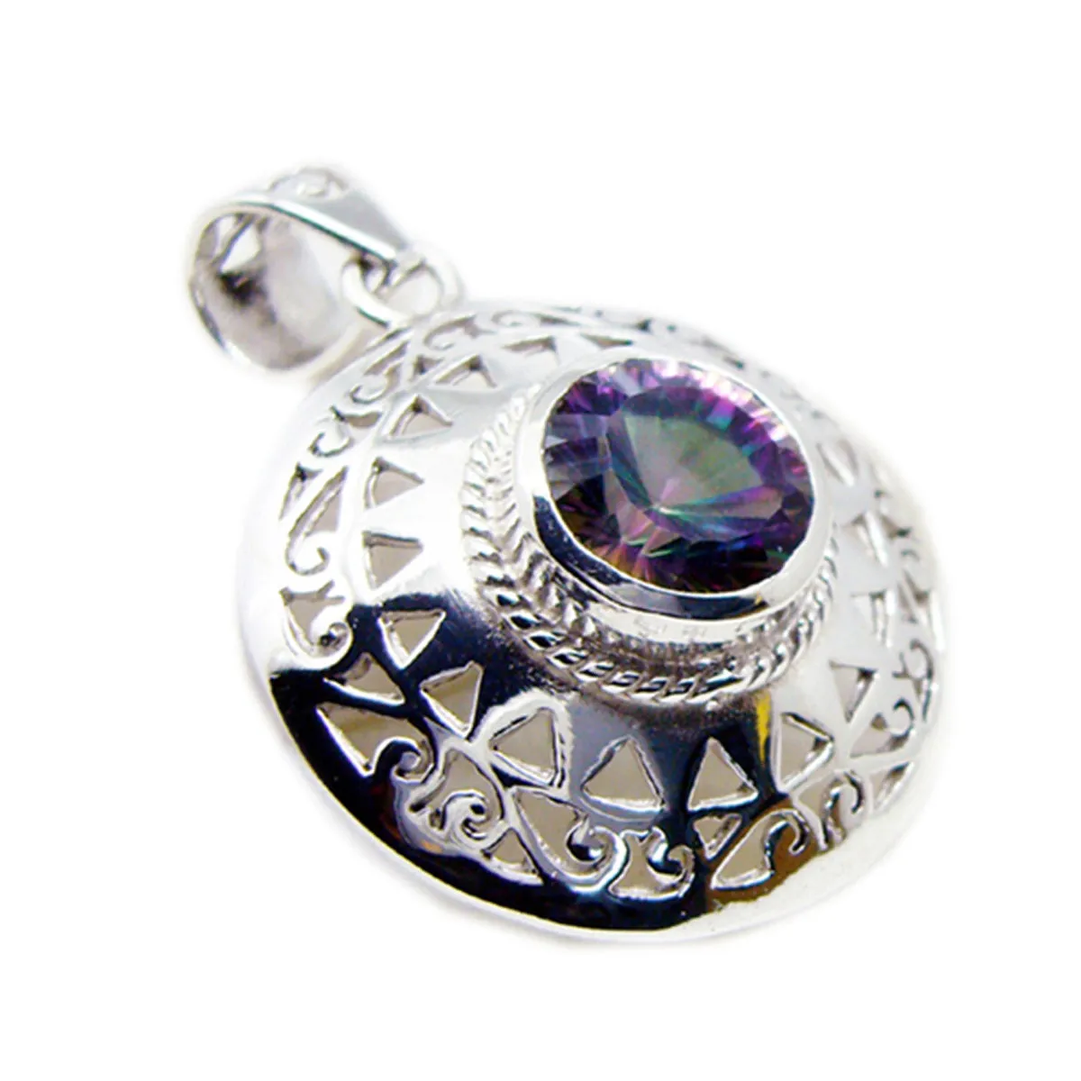 Riyo Drop Gems Round Faceted Multi Color Mystic Quartz Solid Silver Pendant Gift For Good Friday