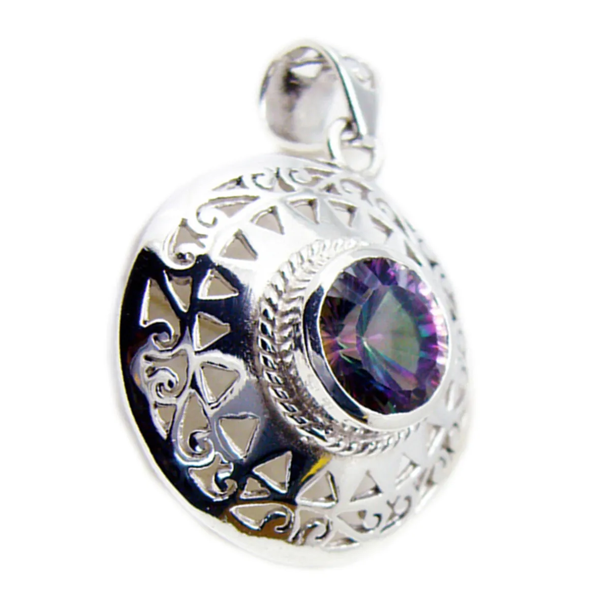 Riyo Drop Gems Round Faceted Multi Color Mystic Quartz Solid Silver Pendant Gift For Good Friday