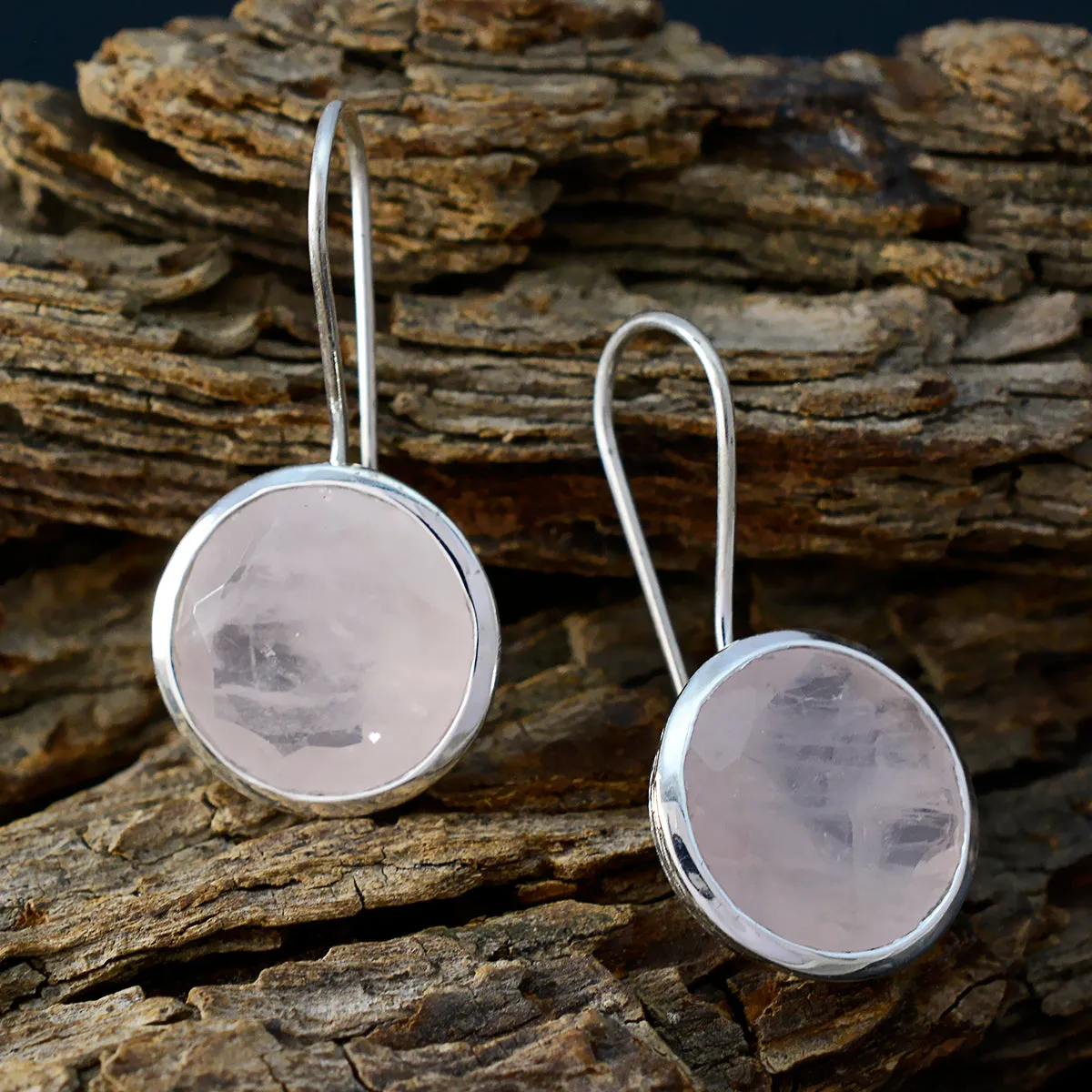 Riyo Elegant Sterling Silver Earring For Demoiselle Rose Quartz Earring Bezel Setting Pink Earring Dangle Earring