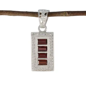 Riyo Engaging Gems Baguette Faceted Red Garnet Silver Pendant Gift For Engagement