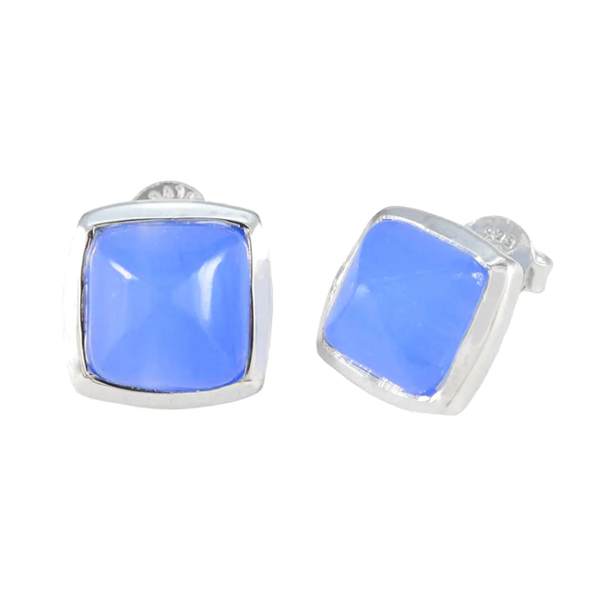 Riyo Engaging Sterling Silver Earring For Femme Chalcedony Earring Bezel Setting Blue Earring Stud Earring