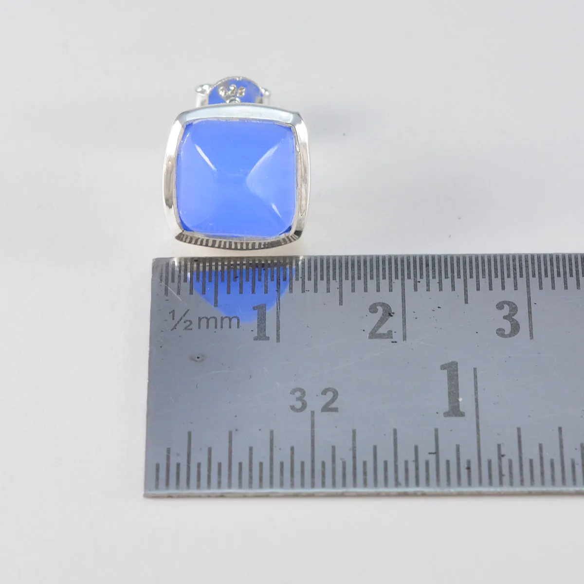 Riyo Engaging Sterling Silver Earring For Femme Chalcedony Earring Bezel Setting Blue Earring Stud Earring