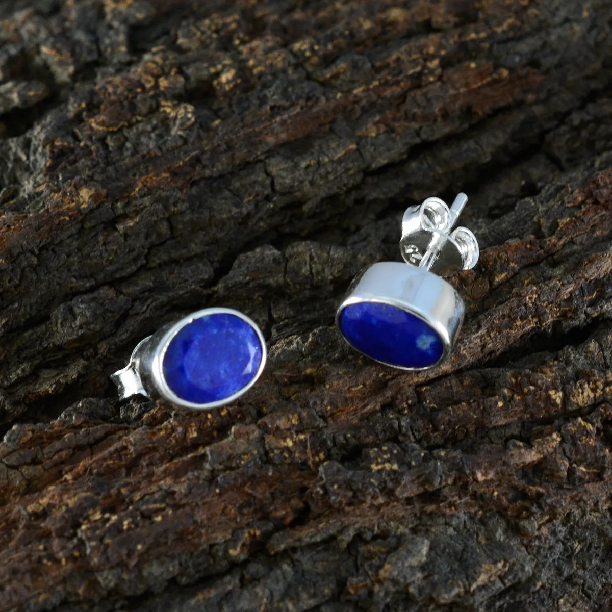 Riyo Exquisite Sterling Silver Earring For Girl Indian Sapphire Earring Bezel Setting Blue Earring Stud Earring