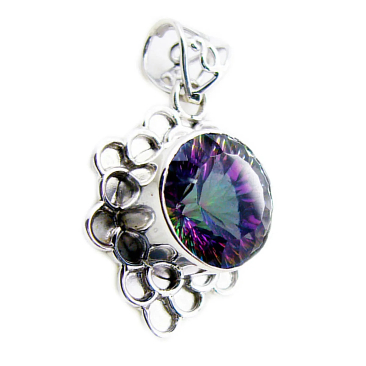 Riyo Fanciable Gems Round Faceted Multi Color Mystic Quartz Silver Pendant Gift For Engagement