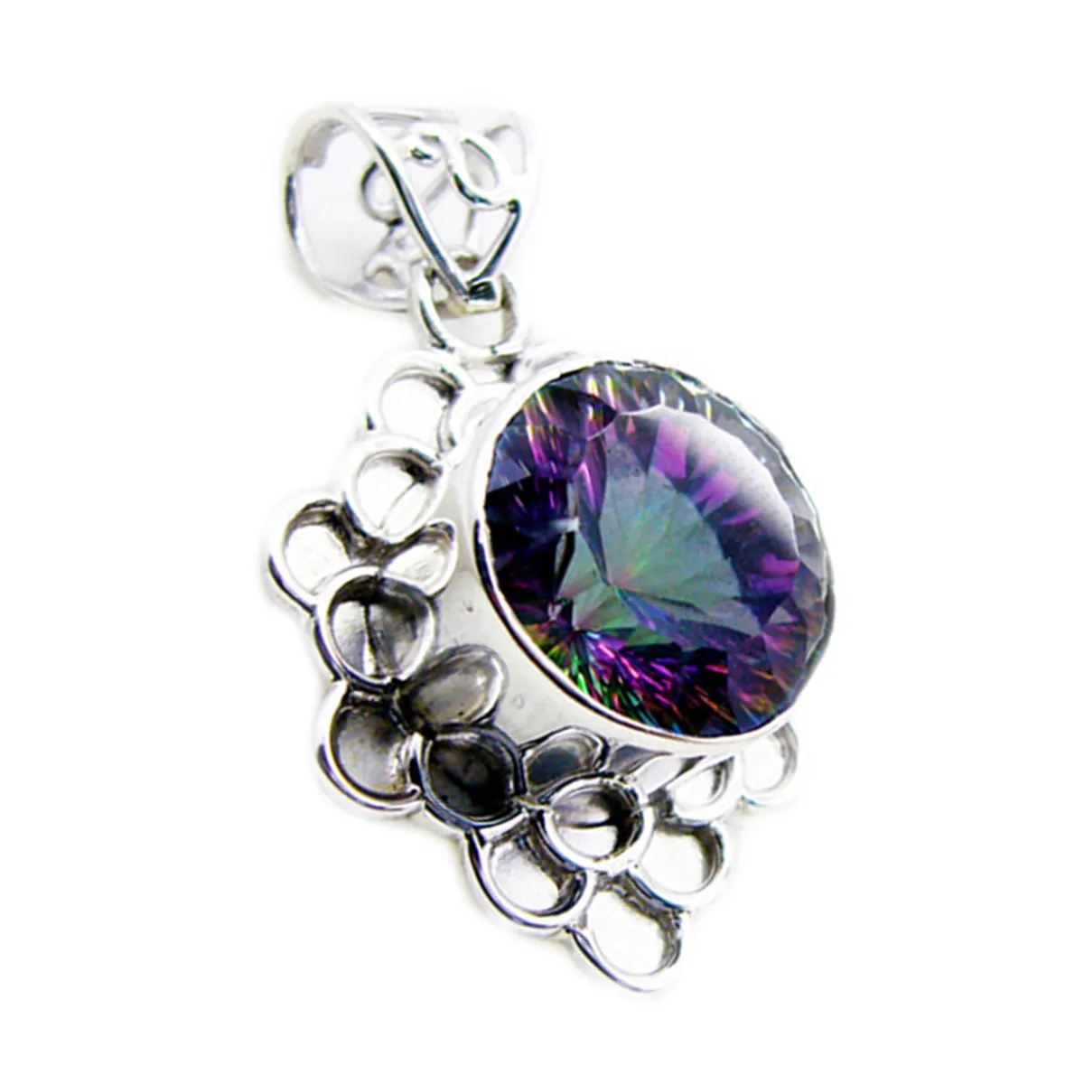 Riyo Fanciable Gems Round Faceted Multi Color Mystic Quartz Silver Pendant Gift For Engagement