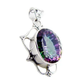 Riyo Fanciable Gemstone Oval Faceted Multi Color Mystic Quartz Sterling Silver Pendant Gift For Friend