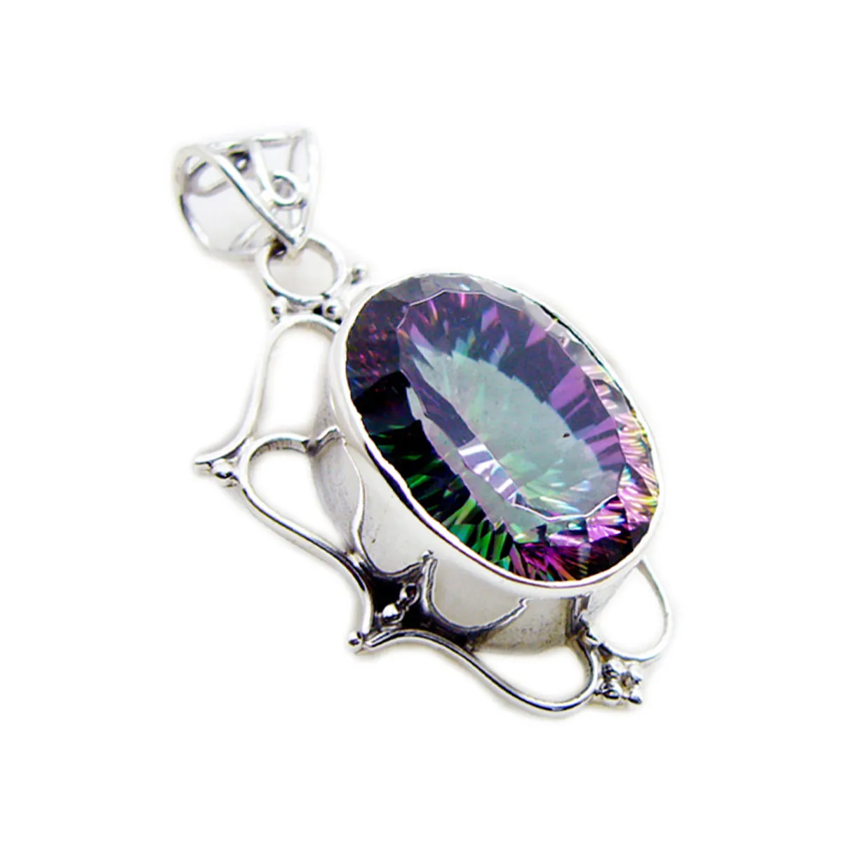 Riyo Fanciable Gemstone Oval Faceted Multi Color Mystic Quartz Sterling Silver Pendant Gift For Friend