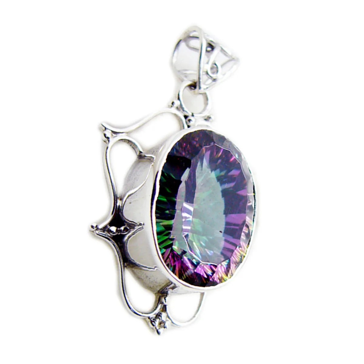 Riyo Fanciable Gemstone Oval Faceted Multi Color Mystic Quartz Sterling Silver Pendant Gift For Friend