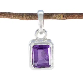 Riyo Foxy Gemstone Octagon Faceted Purple Amethyst 935 Sterling Silver Pendant Gift For Teachers Day