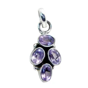 Riyo Foxy Gemstone Oval Faceted Purple Amethyst Sterling Silver Pendant Gift For Friend