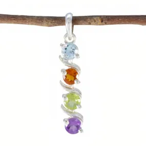 Riyo Foxy Gemstone Round Faceted Multi Color Multi Stone Sterling Silver Pendant Gift For Handmade