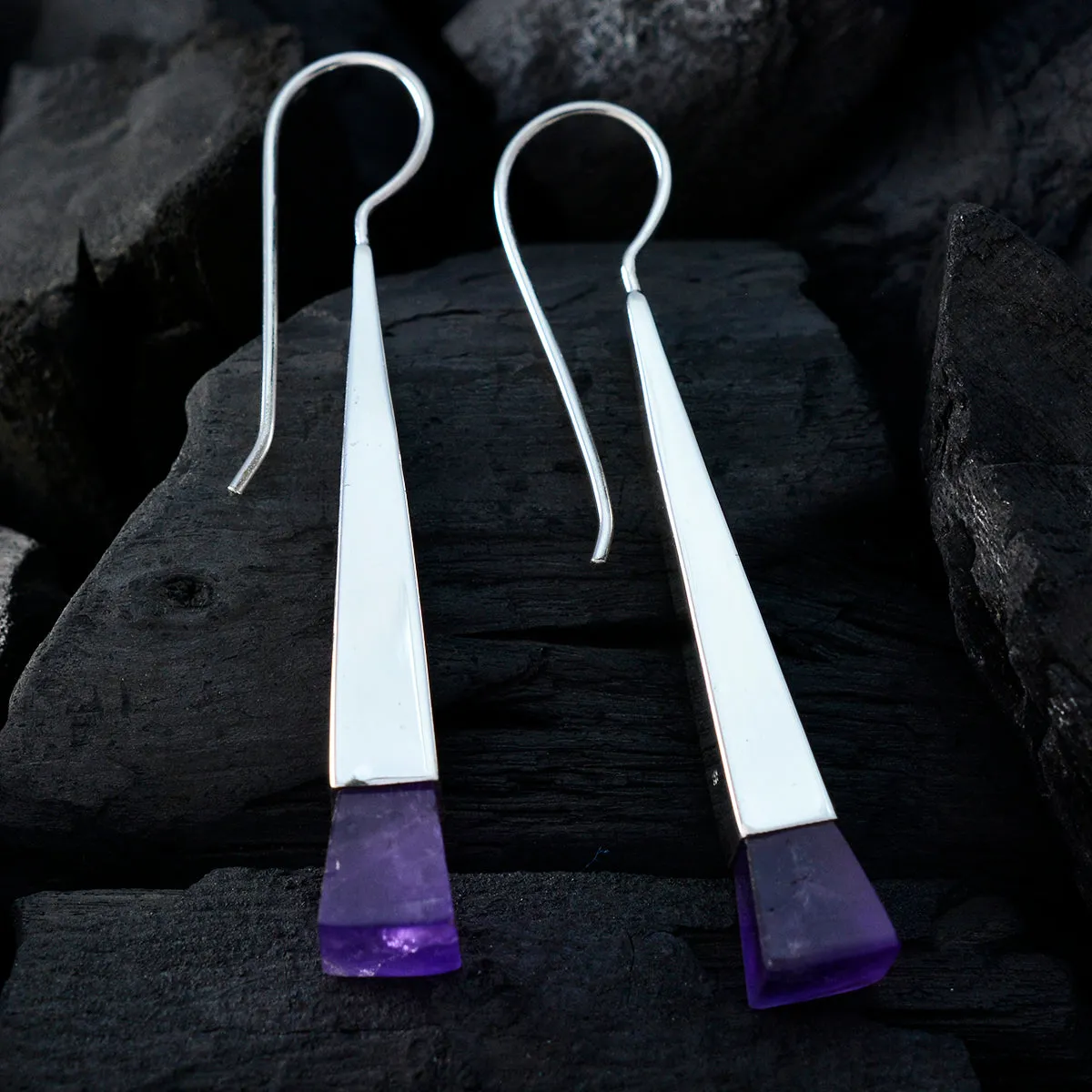 Riyo Genuine Gems fancy Faceted Purple Amethyst Silver Earrings gift for good Friday