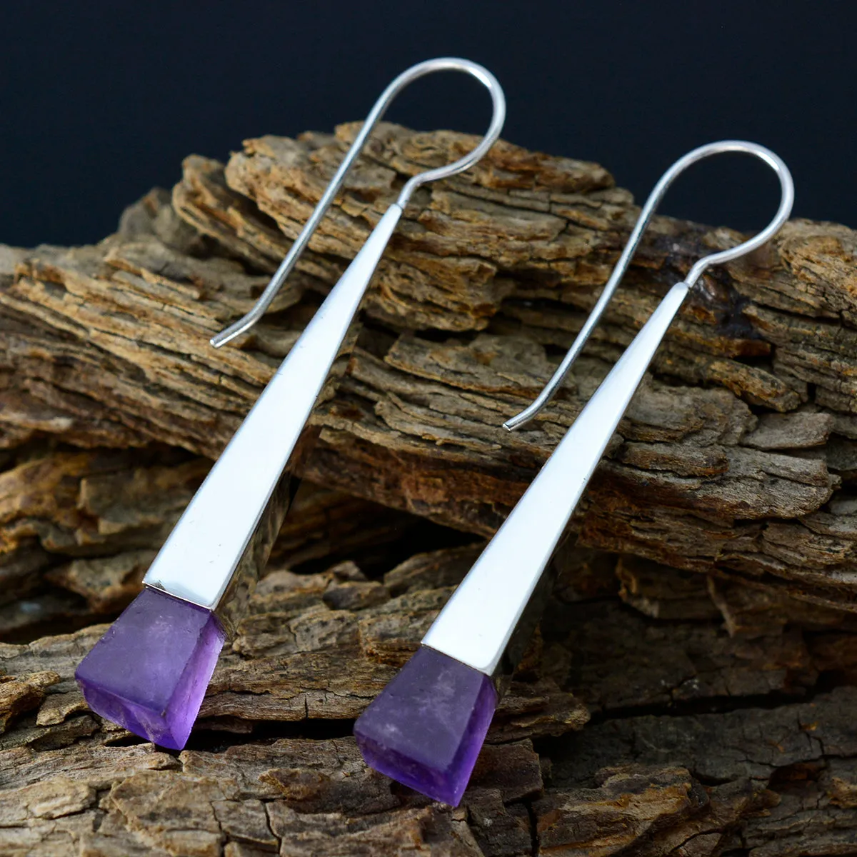 Riyo Genuine Gems fancy Faceted Purple Amethyst Silver Earrings gift for good Friday