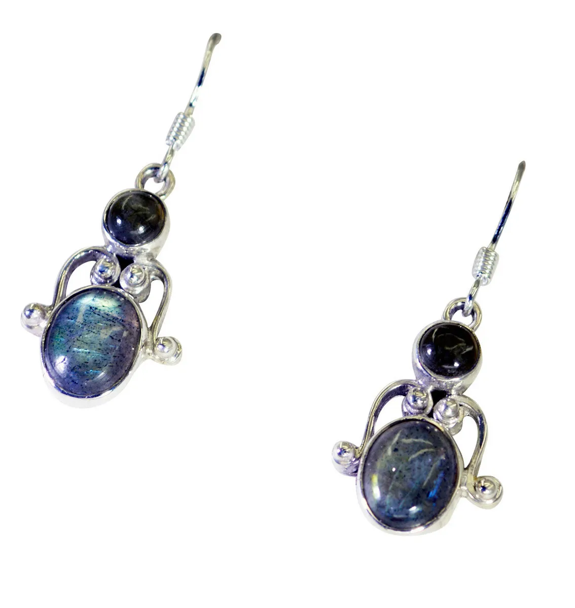 Riyo Genuine Gems multi shape Cabochon Grey Labradorite Silver Earring gift for boxing day