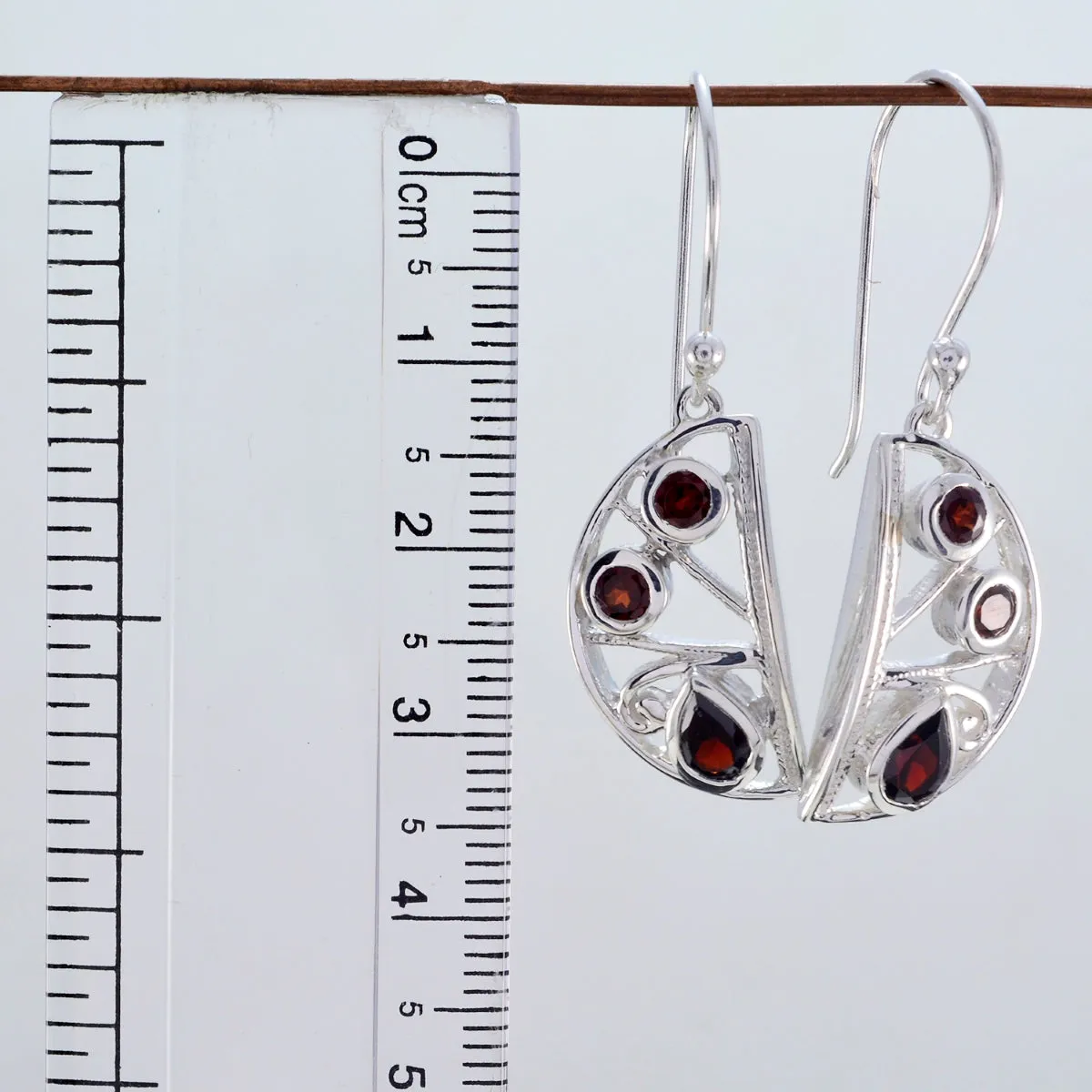 Riyo Genuine Gems multi shape Faceted Red Garnet Silver Earrings anniversary gift