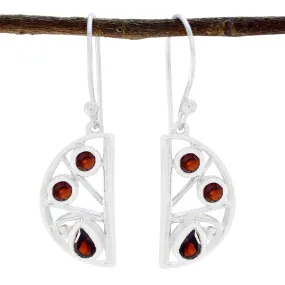 Riyo Genuine Gems multi shape Faceted Red Garnet Silver Earrings anniversary gift