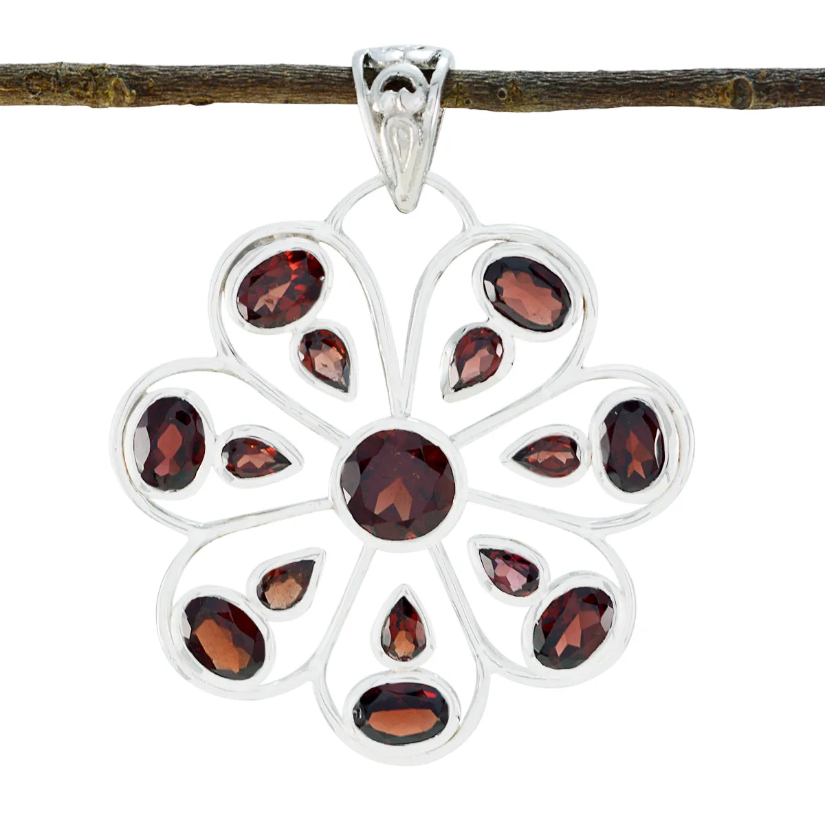 Riyo Genuine Gems Multi Shape Faceted Red Garnet Solid Silver Pendants gift for cyber Monday