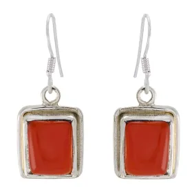 Riyo Genuine Gems Octogon Cabochon Red Onyx Silver Earrings gift for engagement