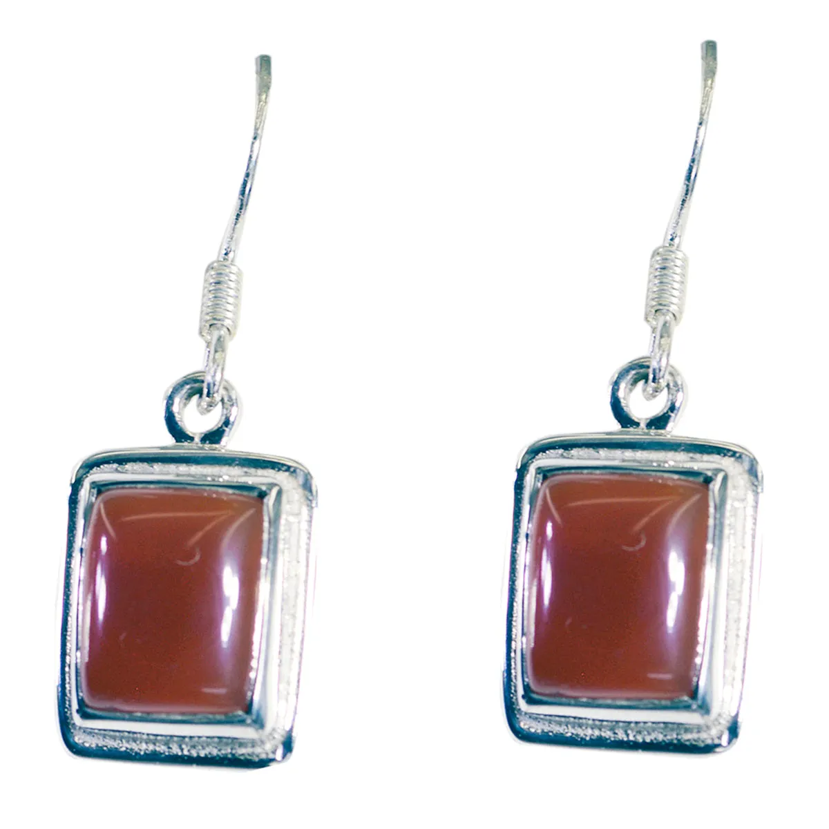 Riyo Genuine Gems Octogon Cabochon Red Onyx Silver Earrings gift for engagement